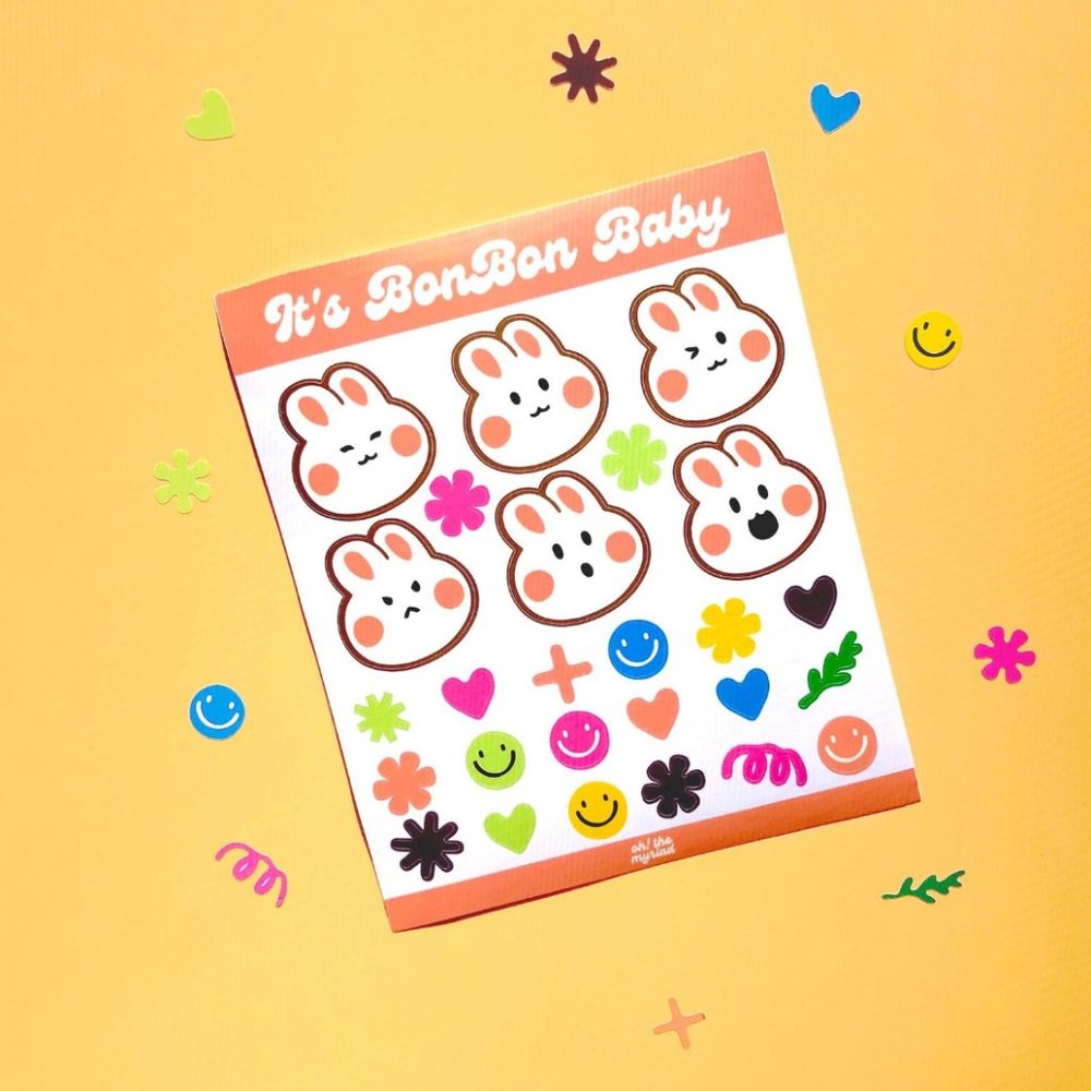 BonBon Rabbit Sheet Sticker | 26 PCS Pack | journals sticker | Vinyl sticker